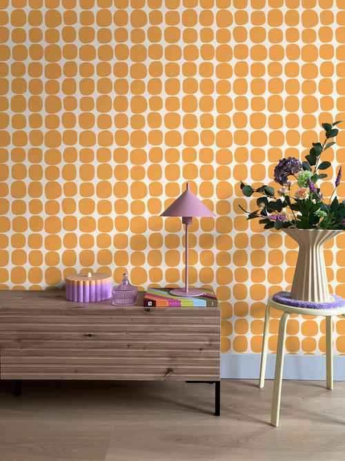 ESTAhome behang grafisch motief oranje en wit - 50 x 900 cm - 131980