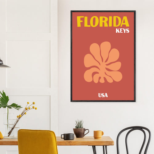 Artfulprints Poster met Lijst USA - Florida Keys   - A4 21x29.7 cm - Terracotta