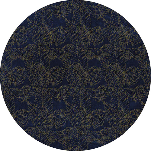 Sanders & Sanders zelfklevende behangcirkel bladeren donkerblauw en goud - Ø 125 cm - 611788 - vtwonen shop