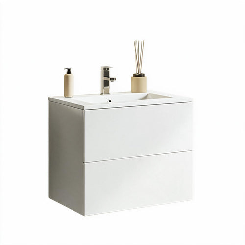 LOMAZOO badkamermeubel Nineo - zwevend met witte wastafel - glanzend wit - 60 cm