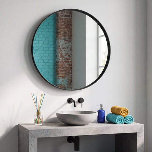 Spinder Design SENNE Badkamerspiegel rond zwart Ø90
