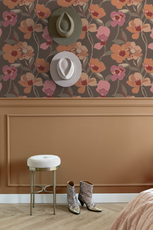 ESTAhome behang bloemen terracotta en oudroze - 50 x 900 cm - 130991 - vtwonen shop