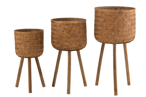 J-Line bloempothouders Drie Poten - bamboe/kunststof - naturel - 3 stuks - Ø 37 cm - vtwonen shop