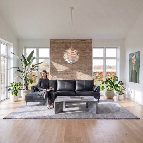 Furnhouse chaise longue bank links Soul - Zwart - Leer - 155x233x88
