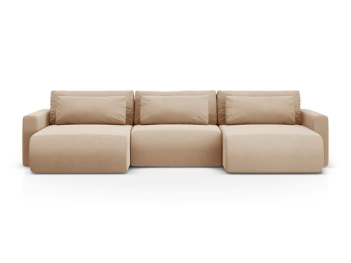 Cosmopolitan Design Converteerbare panoramische bank met opbergdoos Belfast 4-zits, flueel amandelbeige - 149x340x84cm