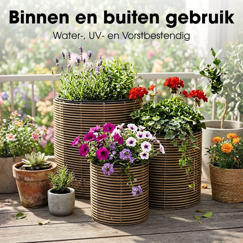 Mica Decorations Cesena Bloempot – Set van 3 – Plantenpot voor Bloemen en Kamerplanten – Bloempotten voor Buiten – Gerecycled Plastic – Lichtbruin