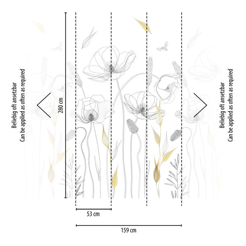 Livingwalls fotobehang bloemen wit, zwart en geel - 159 x 280 cm - AS-392121