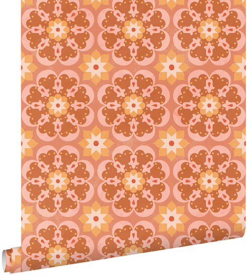 ESTAhome behang tegelmotief terracotta en roze - 50 x 900 cm - 132072