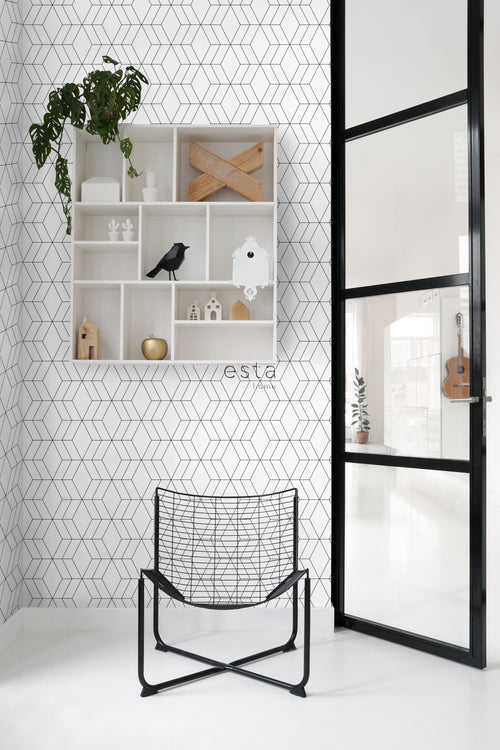 ESTAhome behang art deco motief wit en zwart - 53 cm x 10.05 m - 139149