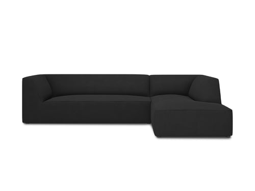 Micadoni rechter hoekbank Ruby 4-zits, structurele stof, zwart - 180x273x69cm