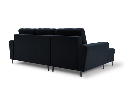 Cosmopolitan Design Uitklapbare hoekbank links met opbergdoos Kyoto 4-zits, flueel, donkerblauw - 145x241x88cm
