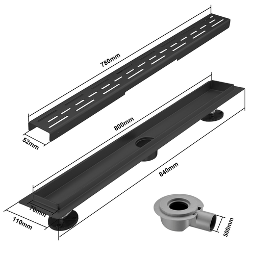 LOMAZOO douchegoot Cayma - mat zwart - 80 cm