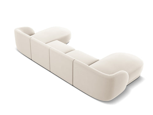 Micadoni Panoramische bank Miley 5-zits, flueel, lichtbeige - 156x330x70cm
