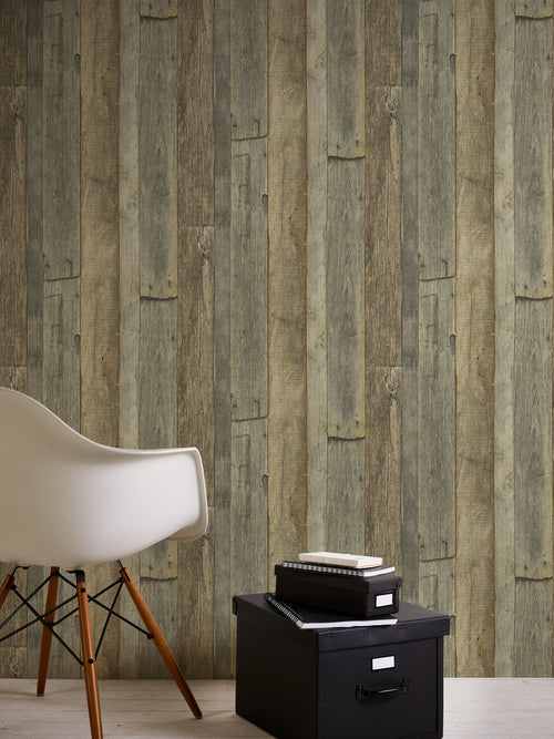 A.S. Création behang houtlook bruin, geel en crème - 53 cm x 10.05 m - AS-959313