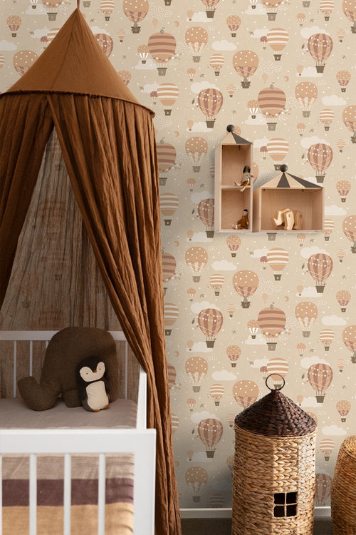 ESTAhome behang luchtballonnen beige en terracotta - 53 cm x 10.05 m - 139801