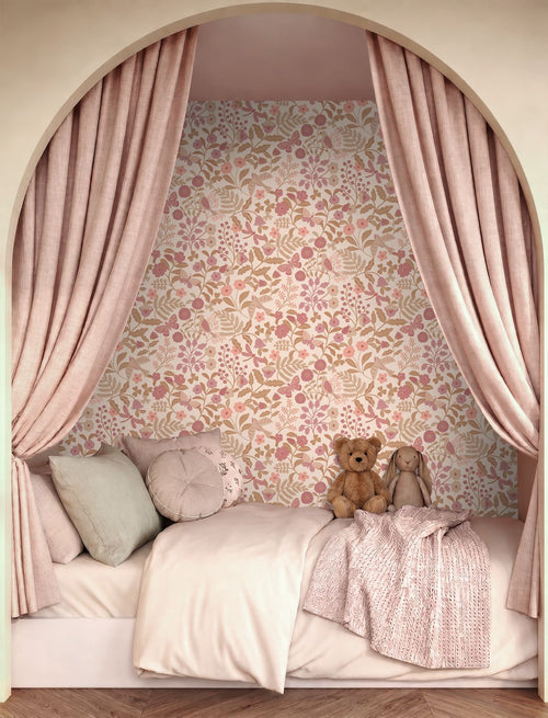 ESTAhome behang bloemen en vogels roze - 50 x 900 cm - 132230