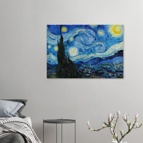 Artfulprints Canvas Vincent van Gogh - Starry night canvas - 90x60 cm - Blauw
