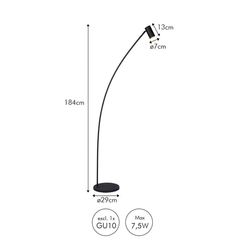 Atmooz vloerlamp Floyd - zwart - 29 x 74 x H 184 cm - GU10