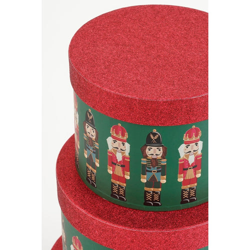Mica Decorations Opbergdoos Notenkraker - Set van 3 - H14 x Ø21 cm - FSC Mix - Papier - Groen