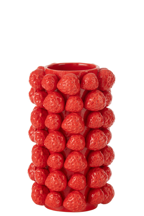 J-Line vaas Aardbeien Cover - keramiek - rood - 26.5 cm hoog - vtwonen shop