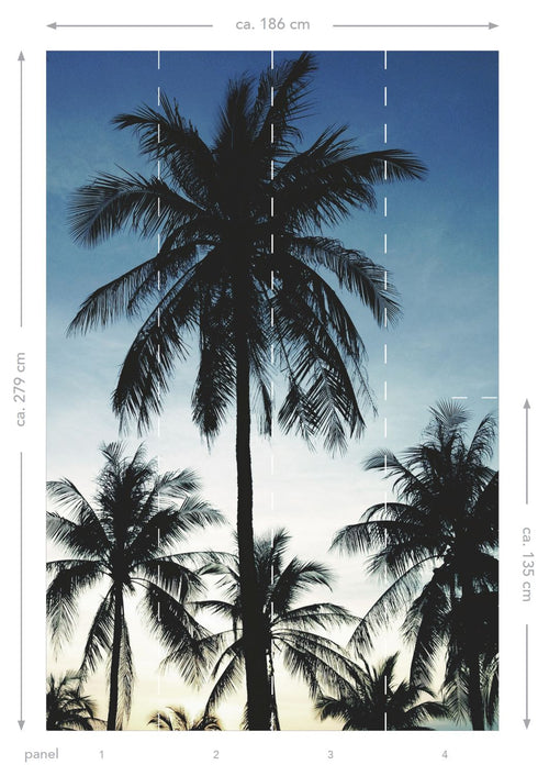 ESTAhome fotobehang palmbomen blauw, zwart en beige - 186 x 279 cm - 158849 - vtwonen shop