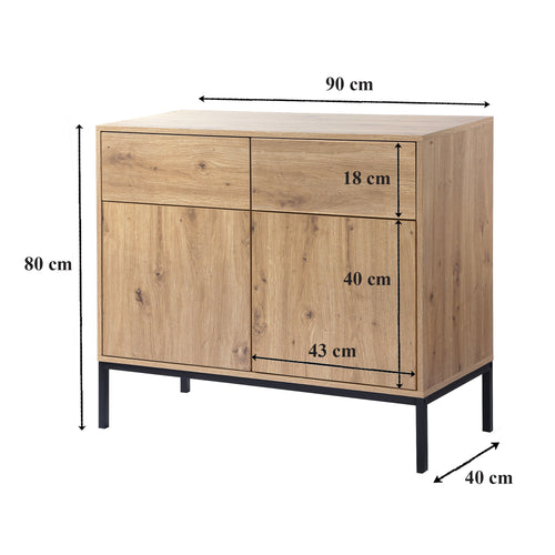 Calicosy - LENNY Dressoir 2 deuren - Eiken - 40x90x80 cm