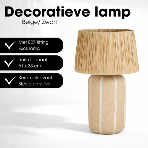 Mica Decorations Denton Tafellamp Woonkamer - Lamp Decoratief met Lampenkap - Bureaulamp Tafellampen Woonkamer - 61 x ⌀33 cm - Keramiek, Metaal,