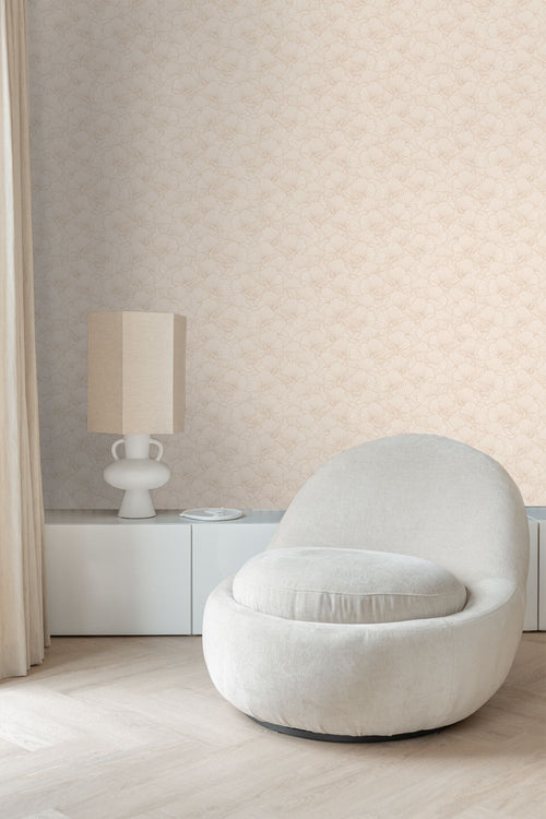 ESTAhome behang getekende bladeren zand beige en licht terracotta - 53 cm x 10.05 m - 139491