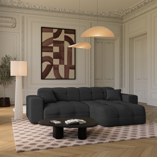 Premium Interiors - Rechthoekige hoekbank COCOON - bouclé-stof donker antraciet 230cm