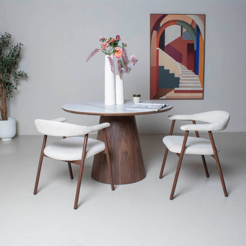 Giga Meubel Eettafel Alba - Wit Keramiek/Walnoot - Ø115x77cm