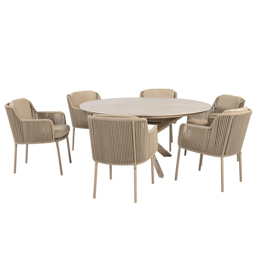 4 Seasons tuinset Bernini 7-delig - Prado tuintafel Ø160 cm - ceramic sabbia latte