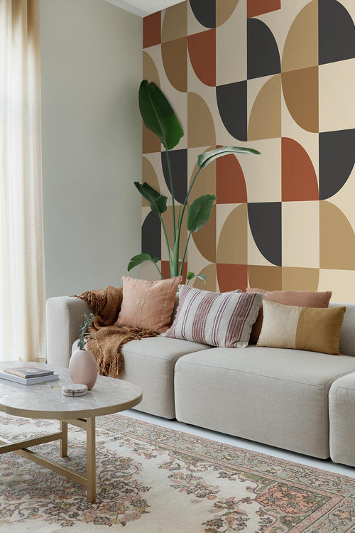 ESTAhome fotobehang geometrische vormen beige, terracotta en antraciet grijs - 250 x 270 cm - 159389 - vtwonen shop