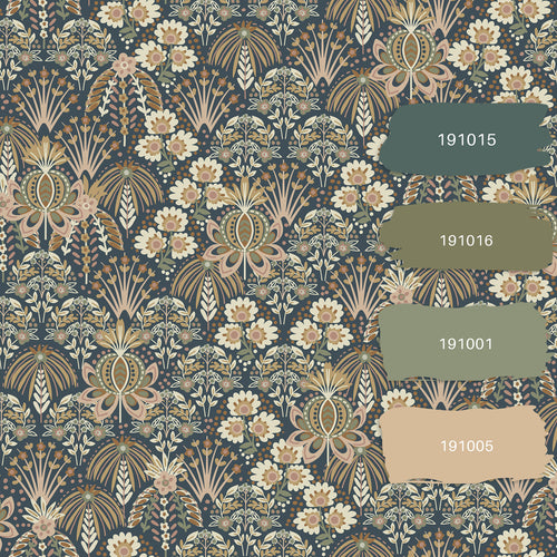 ESTAhome behang vintage bloemen in art nouveau stijl vergrijsd donker blauw - 50 x 900 cm - 130975 - vtwonen shop