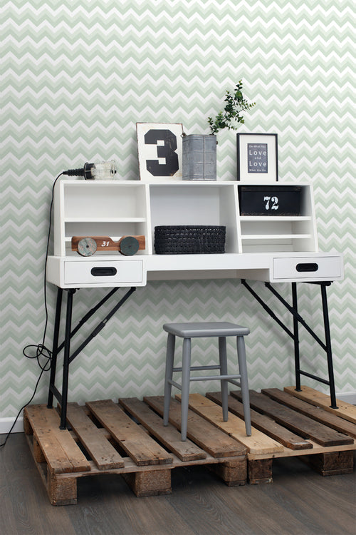 ESTAhome behang zigzag motief mintgroen en wit - 53 cm x 10,05 m - 128858 - vtwonen shop
