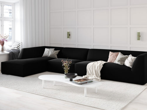 Micadoni linker hoekbank Ruby 5-zits, flueel, zwart - 180x366x69cm