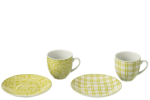 J-Line kop + schoteltje - keramiek - groen - doos van 6