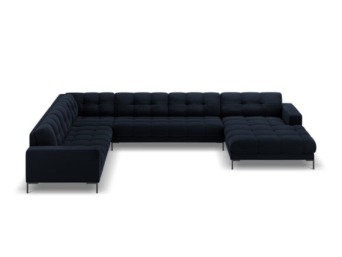 Cosmopolitan Design Panoramische hoekbank links Bali 7-zits, flueel, donkerblauw - 256x327x75cm
