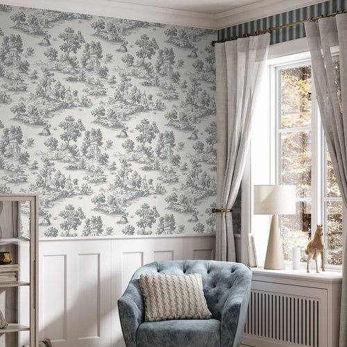 Sanders & Sanders behang toile de jouy print donkergrijs - 53 cm x 10 m - 641038
