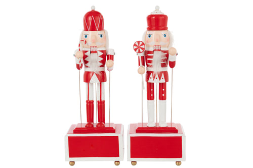 J-Line decoratie Notenkraker Muziek - dennenhout - rood/wit - 2 stuks