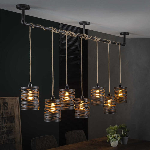 Giga Meubel Hanglamp Twist XL - Zwart Metaal - 7-Lichts - 157x15x150cm