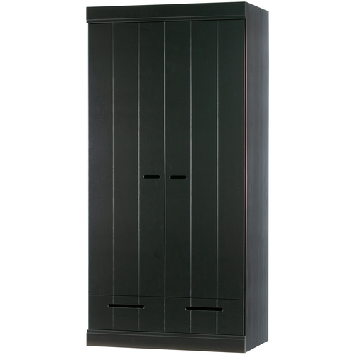 WOOOD kledingkast 2-deurs met lade Connect - Grenen - Zwart - 195x94x53 - vtwonen shop