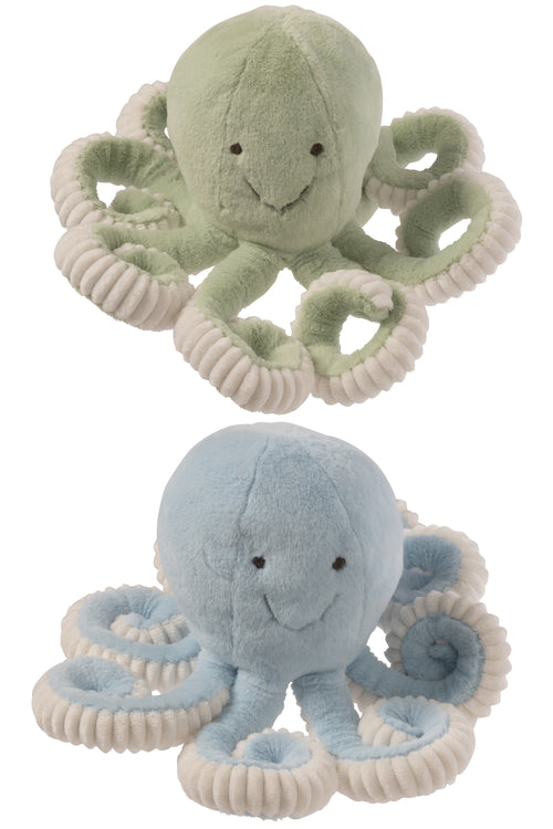 J-Line knuffelbeer Octopus - polyester - muntgroen/blauw - set van 2