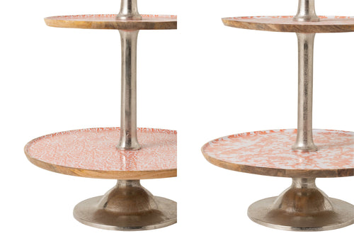 J-Line plateau 3 Niveaus - hout - oranje/wit - set van 2