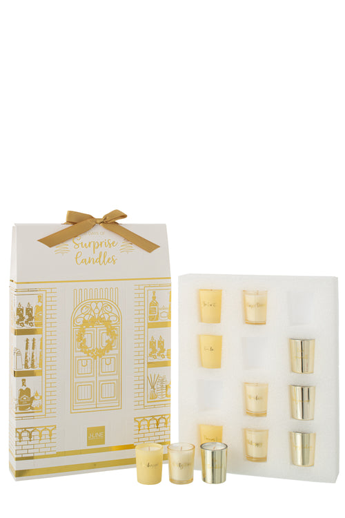 J-Line geurkaars Surprise Window - goud/wit - 12 candles