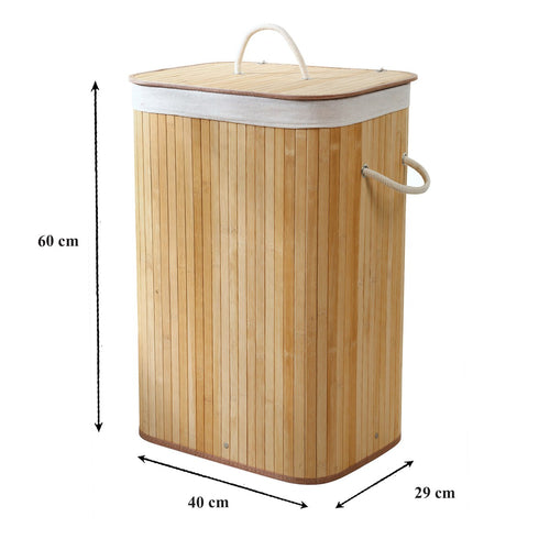 Calicosy - Rechthoekige bamboe wasmand 70L - Naturel - 30x40x60 cm