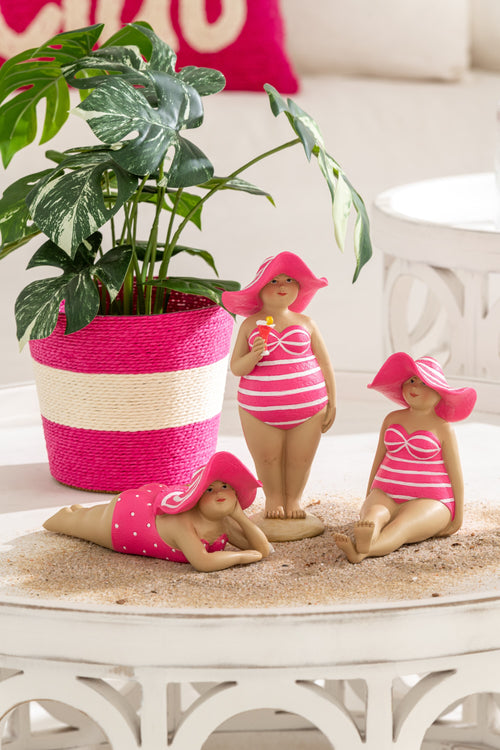 J-Line bloempot Touwtjes Streep - papier - roze/oranje - small - 2 st. - Ø 13.5 cm