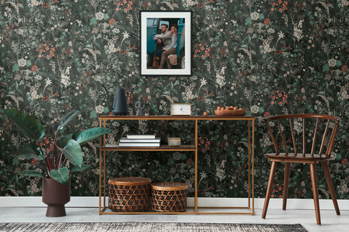A.S. Création behang bloemen zwart, oranje en turquoise - 53 cm x 10.05 m - AS-388254