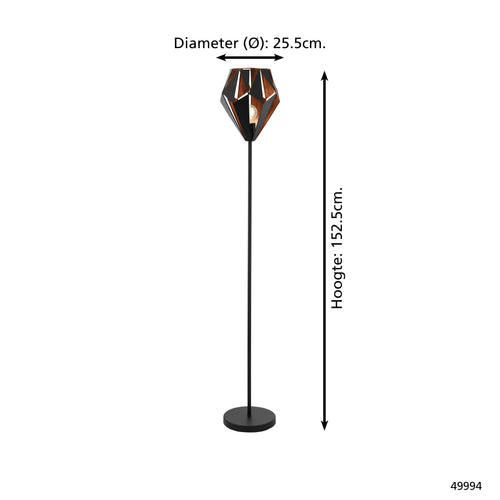 EGLO vloerlamp Carlton 1 - e27 - 152,5 cm - zwart/koper
