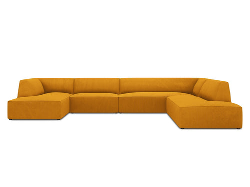 Micadoni Panoramische hoekbank rechts Ruby 7-zits, ribfluwelen, geel - 273x366x69cm