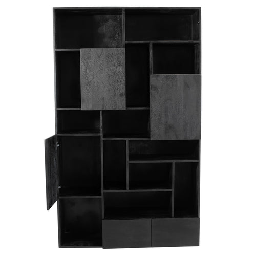 Giga Meubel Wandkast Nala - Mangohout - Zwart - Incl. Lades - 120x40x200cm - vtwonen shop